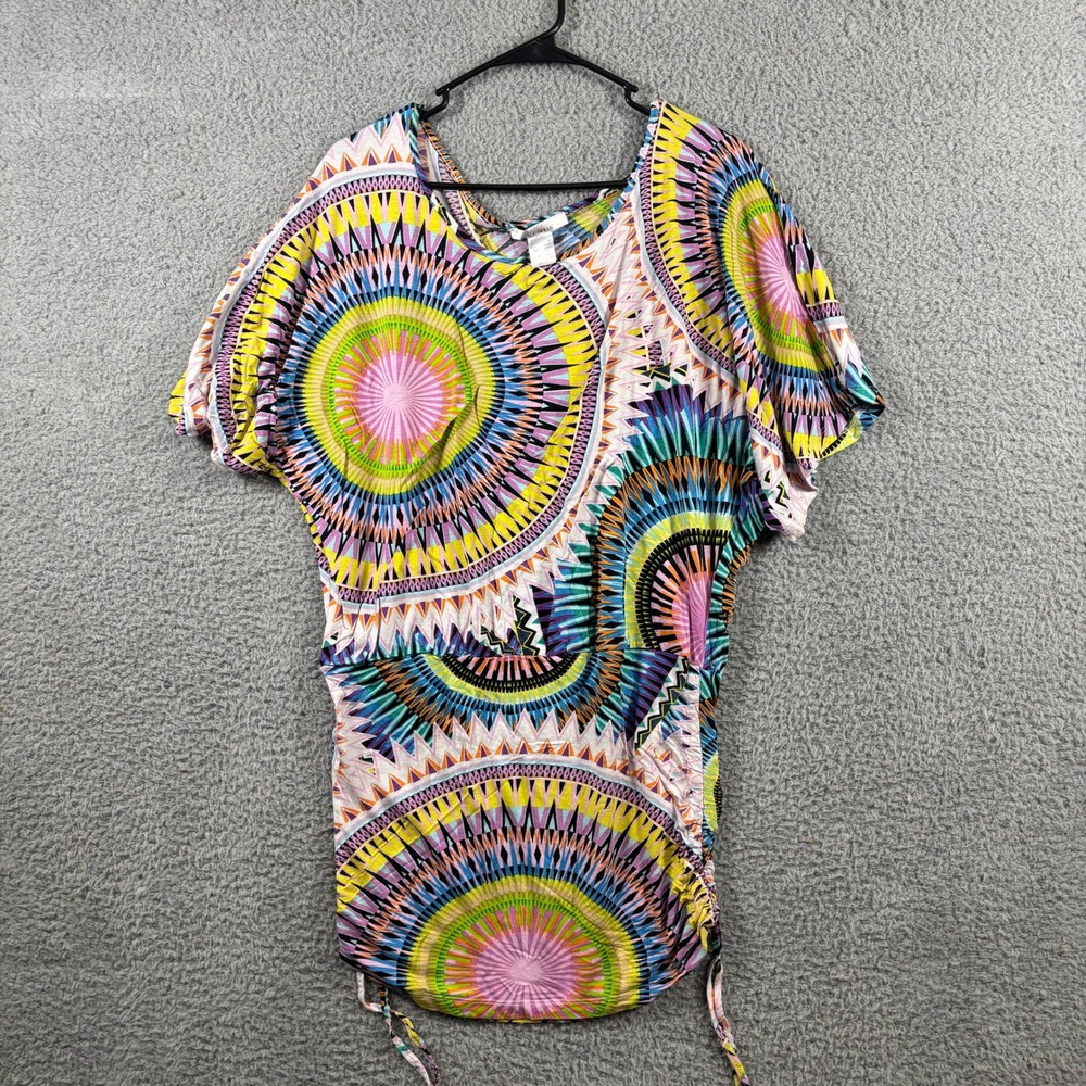 Lascana Venus Womens Multi Color Geometric Sunburst Ruched Mini Dress Size M